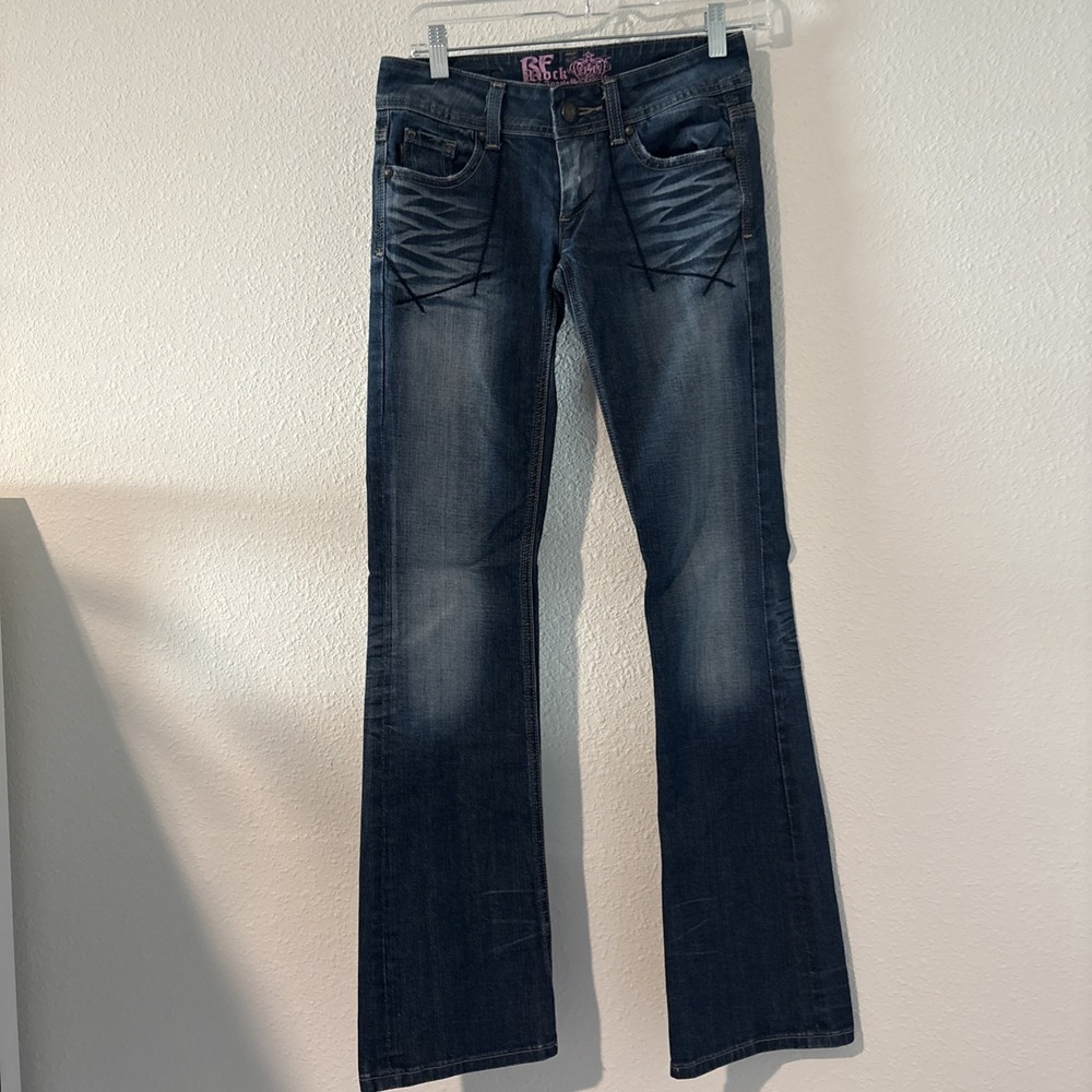 Y2K Be Rock for Express Womens Low Rise Bootcut Jeans Dark Blue Size 0